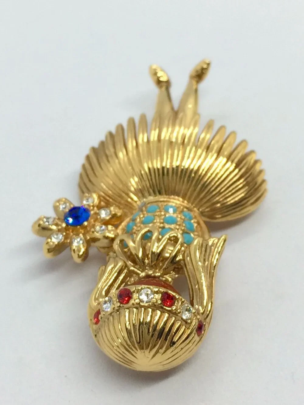 VINTAGE JBK BROOCH Ballerina Camrose Cross Figural Rhinestone Gold Tone